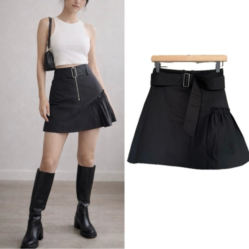 Sandro Cotton Black A-Line Pleated Panel Mini Skirt Sz 1 US XS (2)